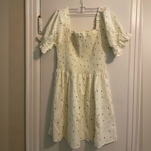 Influence Cream Ditsy Floral Smocked Bodice Babydoll Coquette Mini Dress Size 10